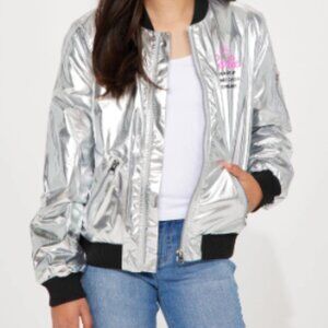 BNWT BARBIE wake up and chase dreams metallic silver bomber jacket (10 - 12)